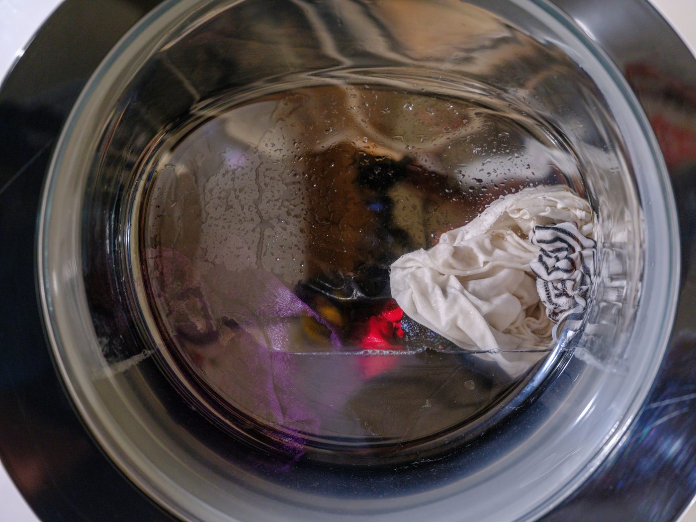 Looking into the drum of a front loading washing machine